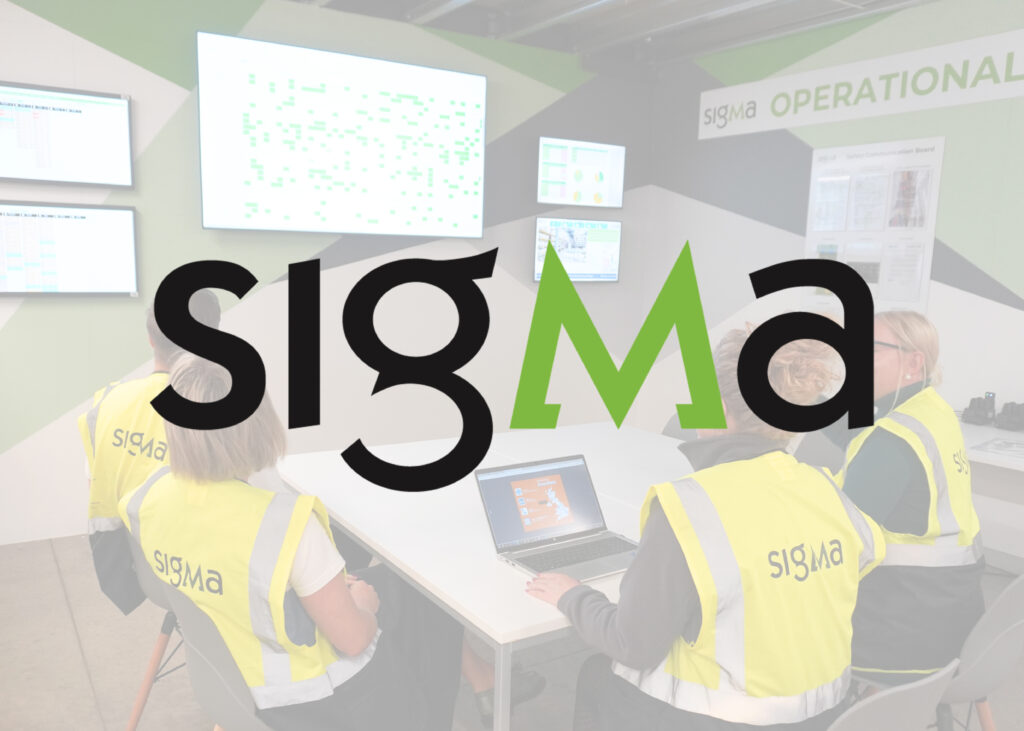 Sigma Group faded photo with team and logo