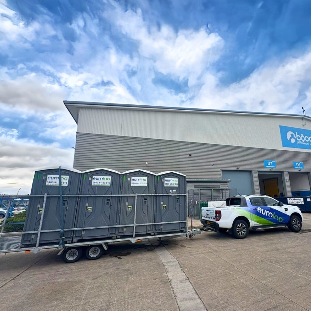 Temporary welfare facilities in use during a water outage as part of a business continuity plan