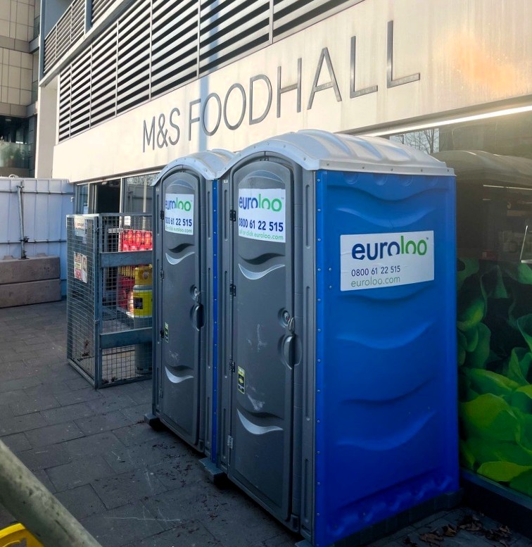 Portable Toilet On-Site During A Burst Water Main At A Workplace