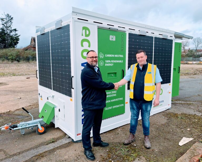 Euroloo Eco Welfare Unit With Solar Panels At A Sustainable Plant Hire Site In The Uk