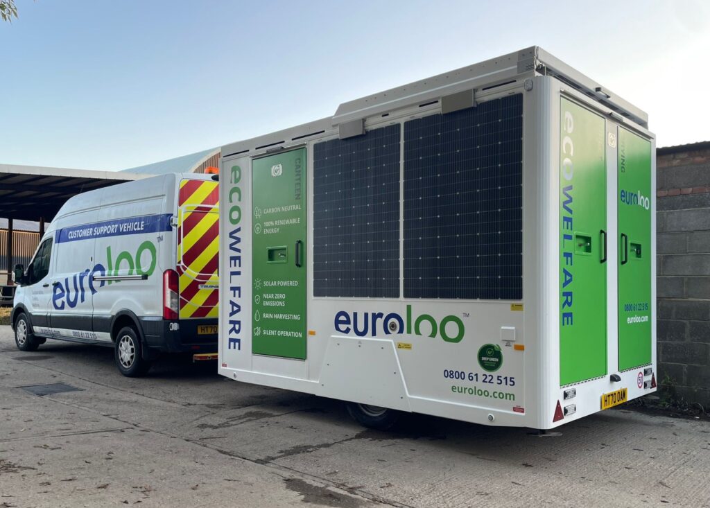 euroloo 12ft solar-powered welfare unit for sustainable hire in the UK