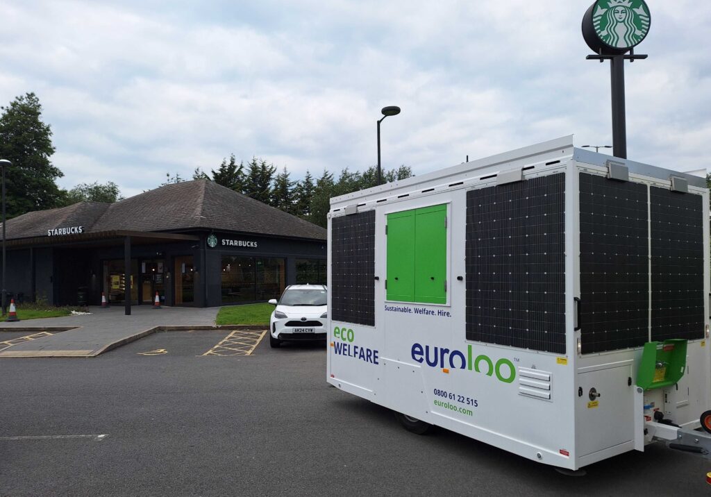 External Euroloo Unit Positioned On A Petrol Station Forecourt During Refurbishment Works.