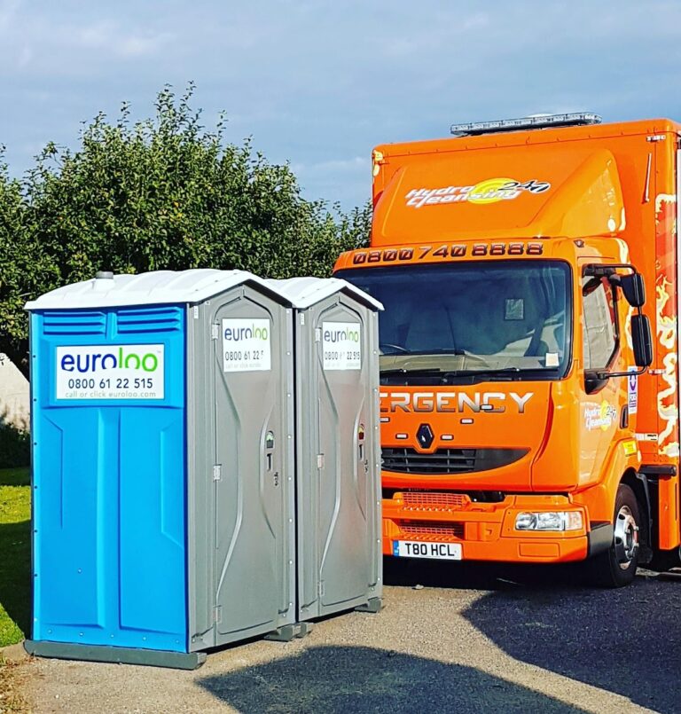 Modern Solar-Powered Welfare Unit And Portable Toilets On A Uk Lorry Park Providing Driver Facilities