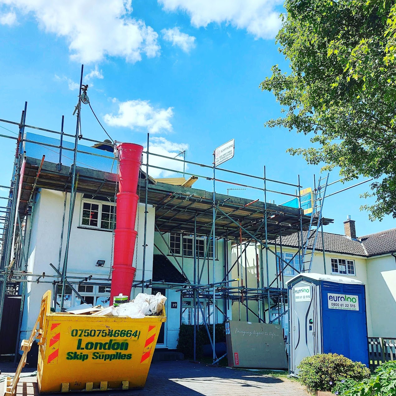 Portable Toilet On A Residential Building Site During A Loft Conversion