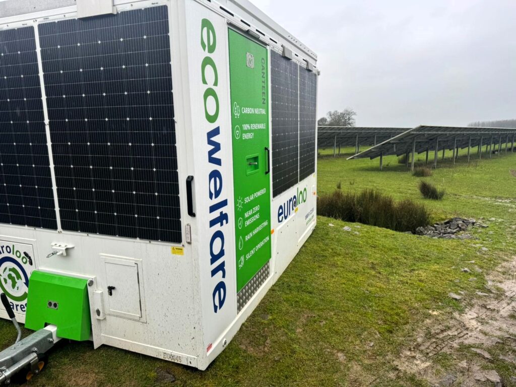 Solar Farm Construction Site Setup With Portable Toilets And Welfare Units